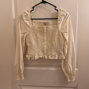 American Rag Cream Ruffle Smocked Blouse